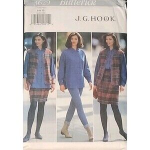Vtg Butterick Pattern - 3629 Ladies Vest Shirt Wrap-Skirt Leggings 6-8-10 Uncut